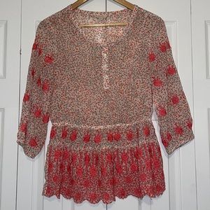 Guess Flower Long Sleeve Peplum